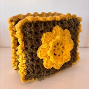 Vintage Afghan Crochet Flower Napkin Holder
